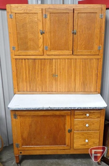 Hoosier cabinet with flour bin in, enamel top, on wheels, 41"w x 27"d x 72"h