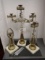 BRASS CANDLE HOLDERS ON MARBLE BASE, ONE IS MISSING CUP/HOLDER,