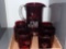 RUBY RED GLASSWARE, PITCHER WITH 6 MATCHING GLASSES. 2 BOXES