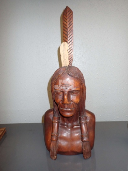 WOODEN CARVED NATIVE AMERICAN 19"H