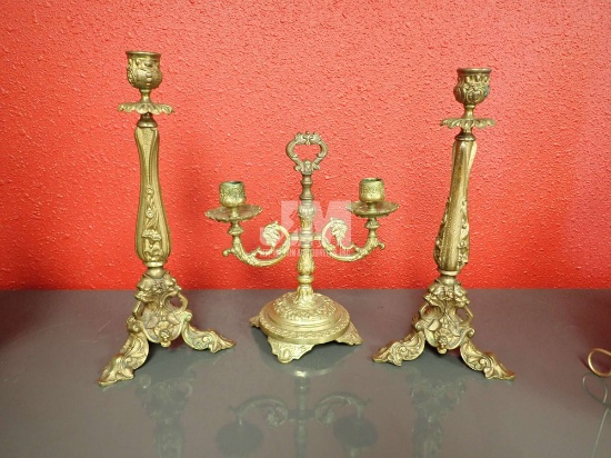 BRASS CANDLE HOLDER, PAIR ARE 12"H. 3PCS