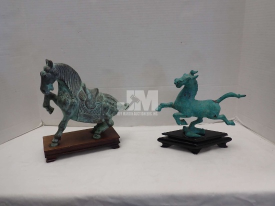 (2) METAL HORSE FIGURINES, TALLEST IS 9"H. 2PCS