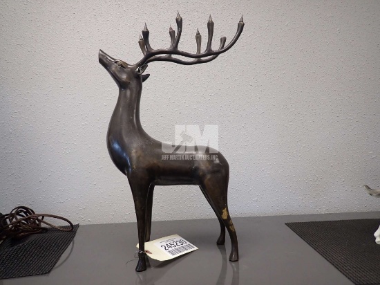 BRASS DEER CANDLE HOLDER, MISSING ONE SPIKE, 17"H