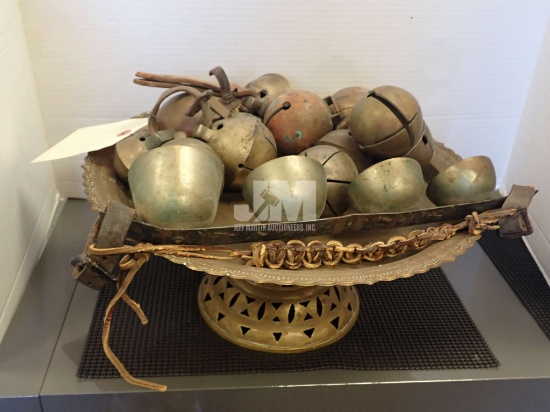 BRASS CENTERPIECE WITH BRASS BELLS