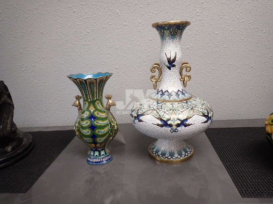 CLOISONNE VASES, TALLEST IS 12". 2PCS