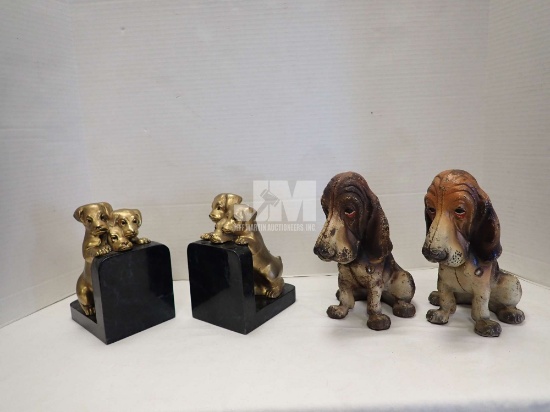 CAST IRON DOG DOORSTOPS, METAL DOG BOOKENDS. 2BOXES