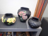 BLACK SATIN POPPY VASES. 3PCS