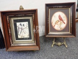 (2) FRAMED BIRD PICTURES ON BRASS EASELS, PICTURES ARE 15