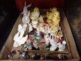 COLLECTION OF MINIATURE ANIMAL FIGURINES, MIRRORED TRAY, TUMBLERS. 2BOXES