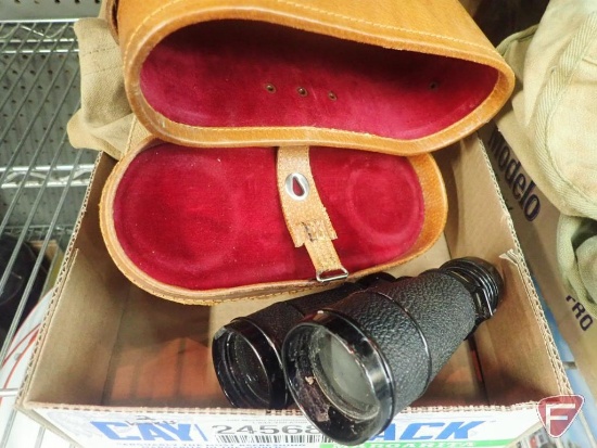 MILITARY BAGS AND BOOTS; BINOCULAR CASE; BINOCULARS - HAVE DAMAGE. 2BOXES