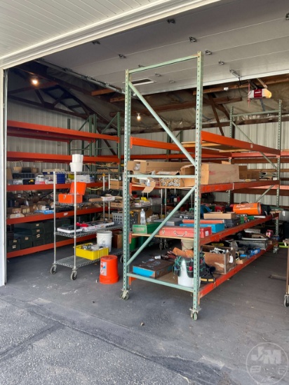 PALLET RACKING; 42"X120" UPRIGHTS (2), 36"X132" UPRIGHTS (9), 12' CROSSBEAMS