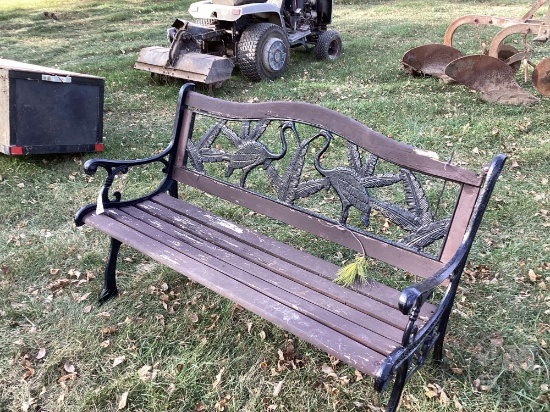 48" WOOD AND CAST METAL PARK BENCH
