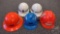(5) RAILROAD SAFETY HARDHATS. ALL ON 4TH SHELF OF CART