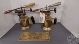 (2) BRASS BLOW TORCHES WITH ATTACHED SOLDERING IRON AND BRASS