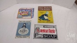 (6) METAL ADVERTISING SIGNS, ONE FRAMED ADVERTISING. 2 BOXES
