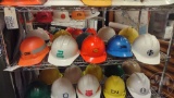 (5) RAILROAD SAFETY HARDHATS. ALL ON 4TH SHELF OF CART