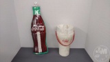 COCA-COLA ADVERTISING: TINS, THERMOMETER AND PLASTIC MUG. ALL ON TOP