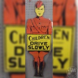 CHILDREN - DRIVE SLOWLY METAL SIGN 58