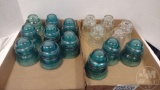 GLASS INSULATORS - BLUE AND CLEAR. 2 BOXES