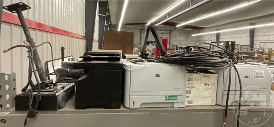OFFICE EQUIPMENT: (3) HP PRINTERS, MISC. CORDS/CABLE, DELL 1610HD PROJECTOR