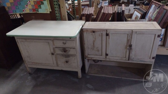 2 PC VINTAGE CUPBOARD WITH ENAMEL TOP; TOP 39"W X