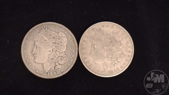 (2) MORGAN SILVER DOLLARS, 1892 O AND 1880, BOTH ARE