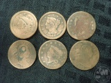 (6) CLEANED LARGE CENTS: 1848 AVG. CIRC., 1820 AVG. CIRC.,
