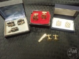 (4) PAIRS OF CUFFLINKS, (2) TIE TACS, ALL NON-PRECIOUS METAL