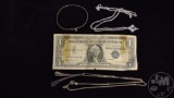 1957 B SILVER CERTIFICATE, POOR CONDITION, AVON STERLING PENDANT NECKLACE