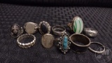 (11) RINGS: 90% SILVER RING 7.6 DWT, (8) STERLING, (2)