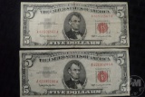 (2) 1963 US $5 RED SEAL NOTES, AVG. CIRC.