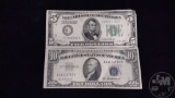 $10 SILVER CERTIFICATE 1953 A, ONE SMALL TEAR ON BOTTOM,