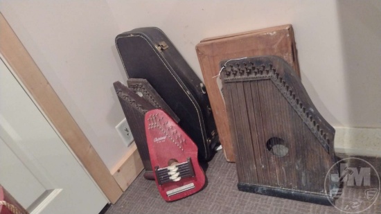 (6) AUTO HARPS/HARPSICHORS, SOME WITH CASES; ITEMS LOCATED IN BASEMENT