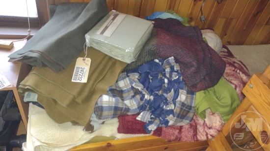 ARMY BLANKET, NEW SHEETS AND OTHER BLANKETS. THIS LOT IS