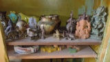 METAL FIGURINES, MOST ARE ASIAN THEMED, METAL POTS; CONTENTS OF