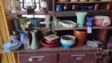 POTTERY, VASES; CONTENTS OF (3) SHELVES