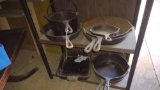CAST IRON PANS; CONTENTS OF (2) SHELVES