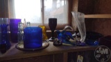 VINTAGE CRUET SET AND COLORED GLASSWARE; THIS LOT IS LOCATED