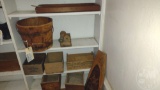 WOOD BOXES, BUCKET, PLAQUE; THIS LOT IS LOCATED UPSTAIRS