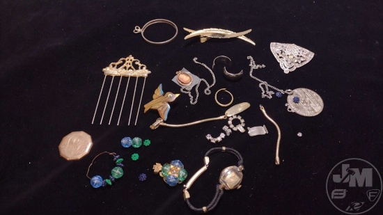 COSTUME JEWELRY INCLUDING SHOE DECORATION (NO MATCH), MOSTLY BROKEN, ALL