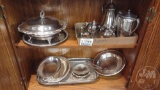 METAL TRAYS, BOWLS, COFFEE POTS AND OTHER SERVING PIECES. BOTH