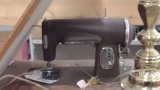 KENMORE SEWING MACHINE WITH CABINET, LAMP, AND PLANT STAND
