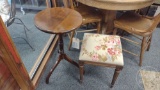 NEEDLE POINT STOOL AND ROUND TABLE/STAND 15
