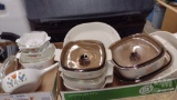 CORNING WARE AND PLATTERS, 2 BOXES