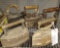 5 VINTAGE CHARCOAL IRONS; (1) DALLI, ALL WITH WOOD HANDLES