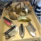 VINTAGE SAD IRONS, BOX IRON, OX TONGUE IRON, PIN CUSHION,