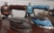 2 VINTAGE KEROSENE IRONS WITH WOOD HANDLES, (1) BLUE COLEMAN,