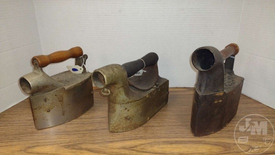 (3) VINTAGE CHARCOAL IRONS, IDEAL, FAULTLESS, BLESS & DRAKE
