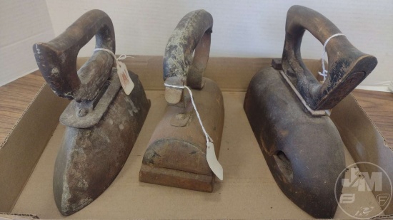 VINTAGE OX TONGUE IRONS WITH WOODEN HANDLES