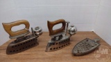 VINTAGE KEROSENE IRONS WITH WOODEN HANDLES